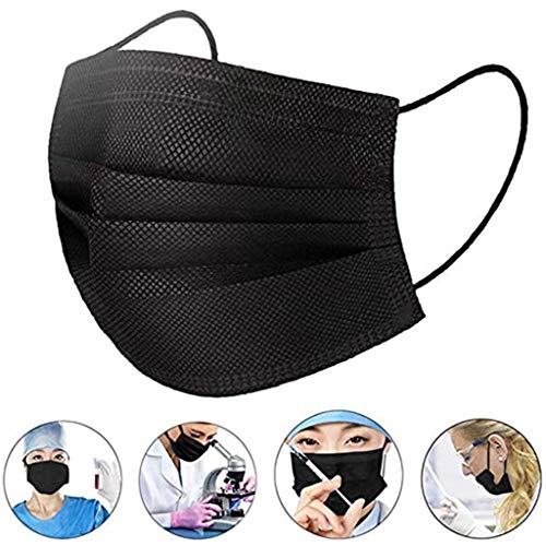 MERICAL-Hommes Protección 3 Capas Transpirables con Elástico para Los Oídos Pack 50 Unidades（100,Negro）