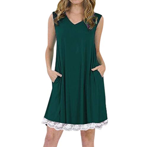 MERICAL Vestido Recto con Cuello en V sin Mangas con Cuello en V de Encaje sin Mangas con Cuello en V(Vino,Small)