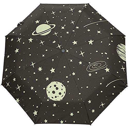 Merle House Paraguas automático Vintage Space Stars Planetas Luna Meteoritos A Prueba de Viento Compacto; Nebula Travel Sun Rain Paraguas Exterior