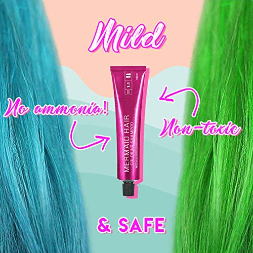 Mermaid Hair Coloring Shampoo, Mild Safe Hair Dyeing Shampoo for All Hairs, One-time Molding Paste Dye Cream Hair Gel Blue+Green