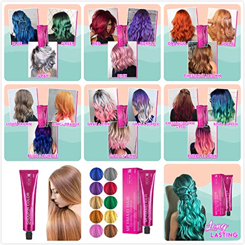 Mermaid Hair Coloring Shampoo, Mild Safe Hair Dyeing Shampoo for All Hairs, One-time Molding Paste Dye Cream Hair Gel Blue+Green