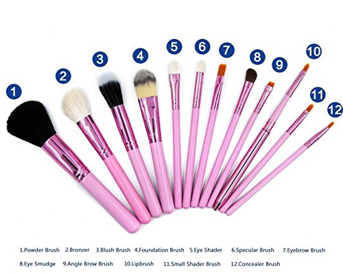 MERRYHE 12pcs Maquillaje Pinceles Kit Powder Foundation Eyeshadow Lip Brush Eye Face Maquillaje Conjunto De Herramientas con Funda De Cuero De La Taza,Red