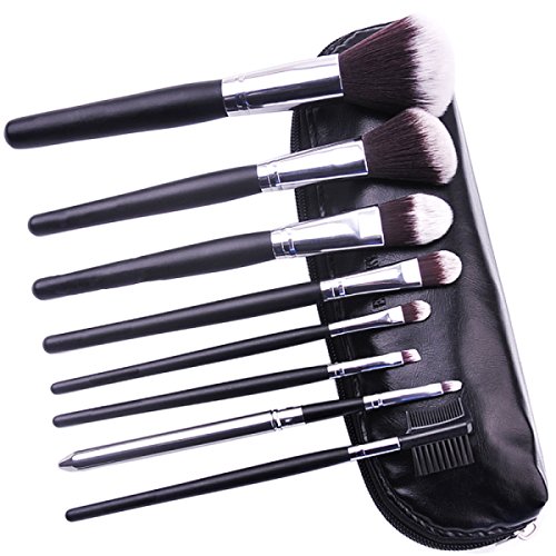 MERRYHE 8pcs Pinceles De Maquillaje Rubor En Polvo Cara Ceja Fundación Cosméticos Herramientas Maquillaje Profesional Conjunto De Pinceles con Bolsa De Cuero (Negro),BlackBag