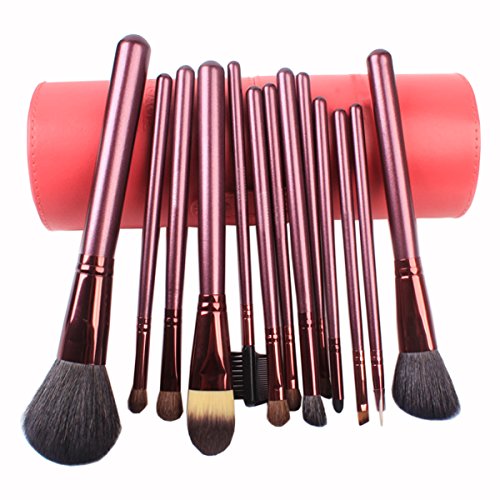 MERRYHE Makeup Brush Set 13pcs Base Powder Eyeshadow Eye Face Kit De Pinceles para Herramientas con Funda para Portavasos,Red