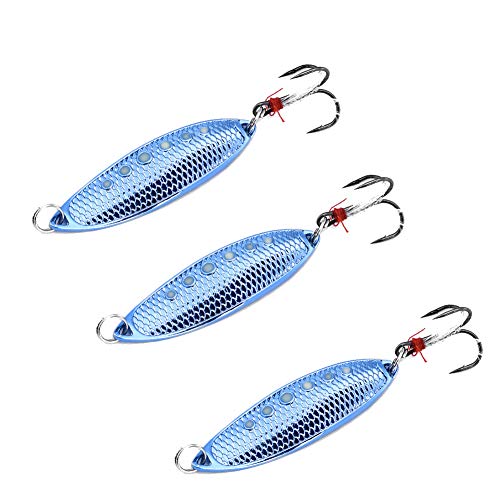 Metallo Esche Da Pesca Cucchiaio Esche Artificiali, Esche Da Pesca in Acqua Salata Luminosa, Esche Da Pesca Kit per Spigole, Paillettes Placcate Sono Altamente Riflettenti(Blue),10g