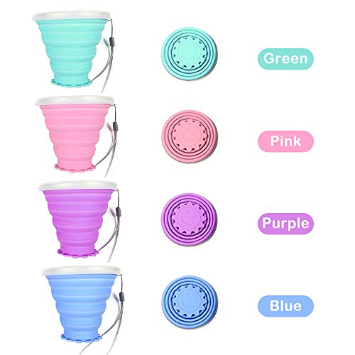 MHwan Vaso Plegable Silicona, Taza Plegable, Taza de Viaje de Silicona sin BPA con Tapas a Prueba de Fugas para el Senderismo de Camping al Aire Libre en el Hogar, 4 Piezas, 95X53X90 mm