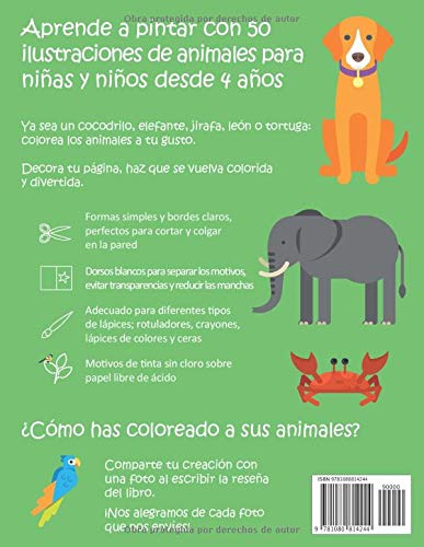 Mi primer libro para colorear ANIMALES — A partir de 4 años — Libro de dibujar para niños y niñas con 50 motivos de animales, libro para garabatear: ... en blanco: Libro de dibujo para niño y niña