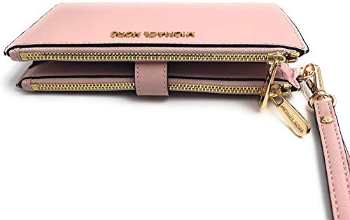 Michael Kors Jet Set Travel Double Zip Saffiano Leather Wristlet Wallet (Blossom)