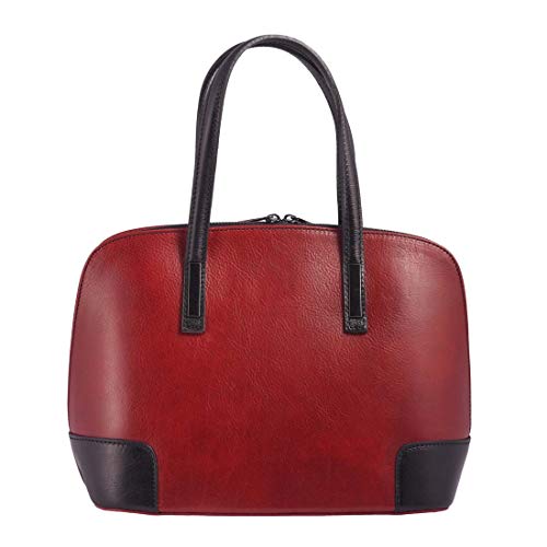 Michelangelo Piel Genuina, Piel de Becerro, Hecha a Mano, Italia - Bolso Redondo Girona en Cuero 39,5x15 A23,5 cm (Rojo)