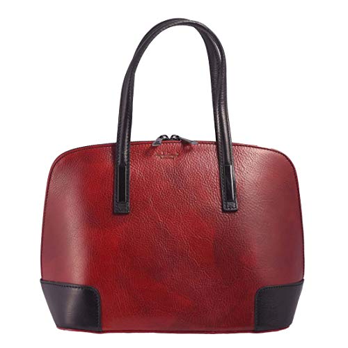 Michelangelo Piel Genuina, Piel de Becerro, Hecha a Mano, Italia - Bolso Redondo Girona en Cuero 39,5x15 A23,5 cm (Rojo)