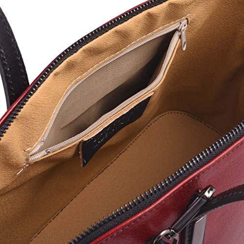 Michelangelo Piel Genuina, Piel de Becerro, Hecha a Mano, Italia - Bolso Redondo Girona en Cuero 39,5x15 A23,5 cm (Rojo)