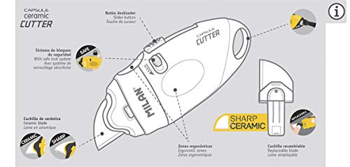 Milan BWM10337 Capsule - Cortador con hoja de cerámica, Colores Surtidos (Rosa, Amarillo, Negro)