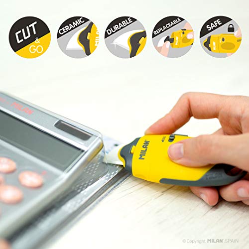 Milan BWM10337 Capsule - Cortador con hoja de cerámica, Colores Surtidos (Rosa, Amarillo, Negro)