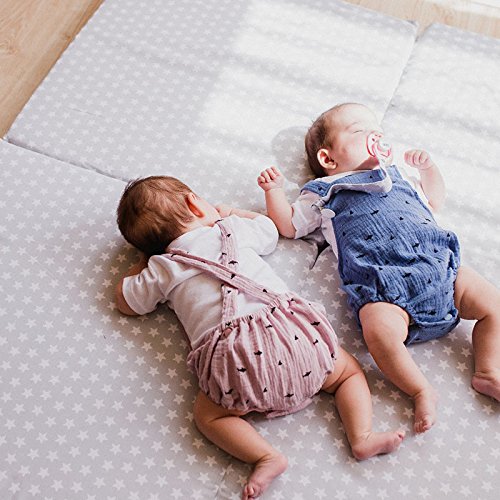 Mimuselina Colchoneta Suelo Bebé | Colchoneta de Suelo Evolutiva Gateo, Alfombra de Juegos Desenfundable y Plegable, Versátil, Estampado de Estrellas Gris, 120x120x5cm