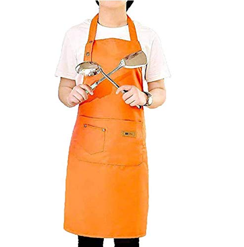 MINASAN Ajustable Delantal de Trabajo Mandil de 100% Algodón Unisex con Diseño de Espalda Correas Cruzadas de Moda para Cafetería Tienda de Postres Restaurante Gris (Orange, Talla única)