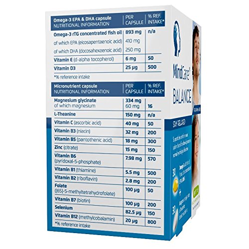 MindCare BALANCE, suplemento de apoyo para el estrés - aceite de pescado salvaje omega-3, magnesio, L-teanina y multivitaminas para el sistema nervioso; la fórmula de cápsula dual ayuda a las personas a mantenerse relajadas, ofrece alivio del estrés y la 