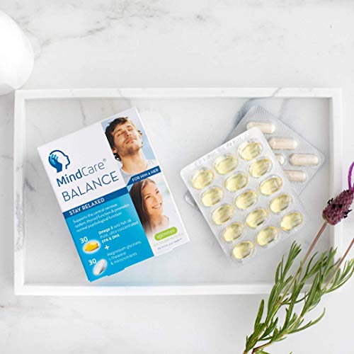 MindCare BALANCE, suplemento de apoyo para el estrés - aceite de pescado salvaje omega-3, magnesio, L-teanina y multivitaminas para el sistema nervioso; la fórmula de cápsula dual ayuda a las personas a mantenerse relajadas, ofrece alivio del estrés y la 