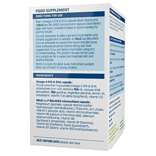 MindCare BALANCE, suplemento de apoyo para el estrés - aceite de pescado salvaje omega-3, magnesio, L-teanina y multivitaminas para el sistema nervioso; la fórmula de cápsula dual ayuda a las personas a mantenerse relajadas, ofrece alivio del estrés y la 