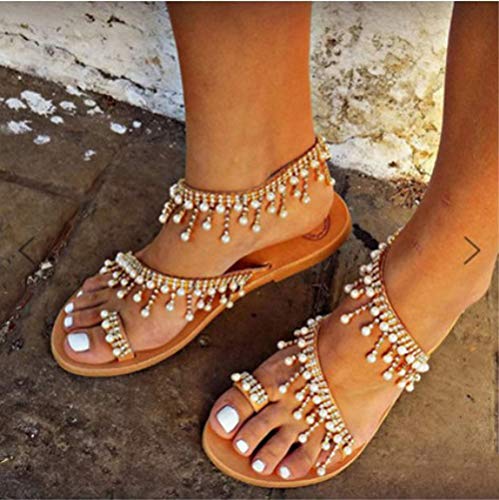 Minetom Sandalais de Mujer 2018 para Calle, Playa Bohemias, Zapato de Verano. Sandalia con Decoración Planas Rhinestone Dunlop, Sandalias Clip Boho Ideal para Playa Slip de Goma B Marrón 39 EU