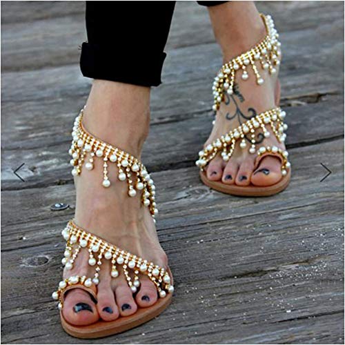 Minetom Sandalais de Mujer 2018 para Calle, Playa Bohemias, Zapato de Verano. Sandalia con Decoración Planas Rhinestone Dunlop, Sandalias Clip Boho Ideal para Playa Slip de Goma B Marrón 39 EU