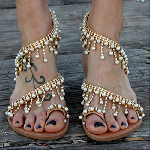 Minetom Sandalais de Mujer 2018 para Calle, Playa Bohemias, Zapato de Verano. Sandalia con Decoración Planas Rhinestone Dunlop, Sandalias Clip Boho Ideal para Playa Slip de Goma B Marrón 39 EU