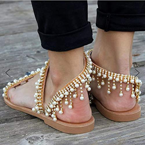 Minetom Sandalais de Mujer 2018 para Calle, Playa Bohemias, Zapato de Verano. Sandalia con Decoración Planas Rhinestone Dunlop, Sandalias Clip Boho Ideal para Playa Slip de Goma B Marrón 39 EU