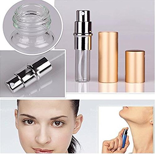 MINGZE 7 Piezas 10ML Atomizador del Perfume, rociador Botellas de Perfume, Carcasa de Aluminio trazador de líneas de Cristal de la Botella, Mini dispensadores vacíos portátiles de la Botella