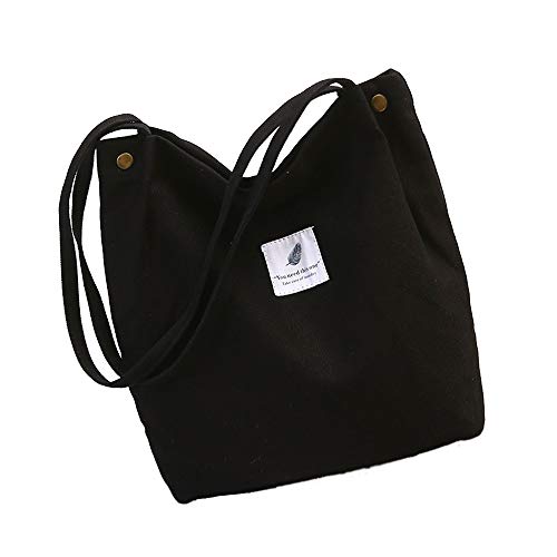MINGZE Nuevo Bolsa Mujer de Lona, Bolso Bandolera Hombro Tote Mano Casual Crossbody Bolsos Shopper Multifuncional (Negro)
