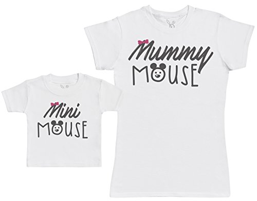 Mini Mouse - Regalo para Madres y bebés en un Camiseta para bebés y una Camiseta de Mujer a Juego - Blanco - L & 0-3 Meses