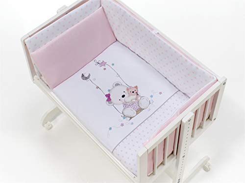 MINICUNA COLECHO COMPLETA. Incluye: Edredon desmontable con relleno + Cojín almohada + 2 Protectores con cremallera + Colchón minicuna + 4 ruedas con freno