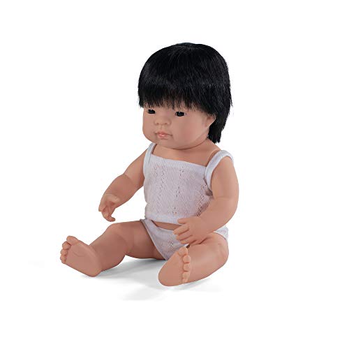 Miniland – Muñeco bebé Asiático Niño de vinilo suave de 38cm con rasgos étnicos y sexuado para el aprendizaje de la diversidad con suave y agradable perfume. Presentado en caja de regalo.