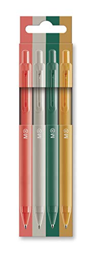 Miquel Rius - Pack 4 Bolígrafos de Clic - Tinta Semi Gel, Colores Coral, Gris, Verde, Mostaza