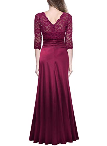 Miusol Elegante Encaje Largo Fiesta Vestido para Mujer Rojo Large