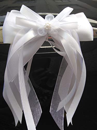 Miya @ 10 de alta calidad hecha Blanco Antena lazos con doppelschleifen de satén, Auto lazos, boda Decoración, joyas (5 cm), color blanco