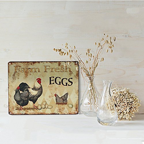 MMOUNT Farm Fresh Eggs Gallina Gallo Letreros de cocina Retro Vintage Decoración Metal Bar Coop Sign12x20 cm