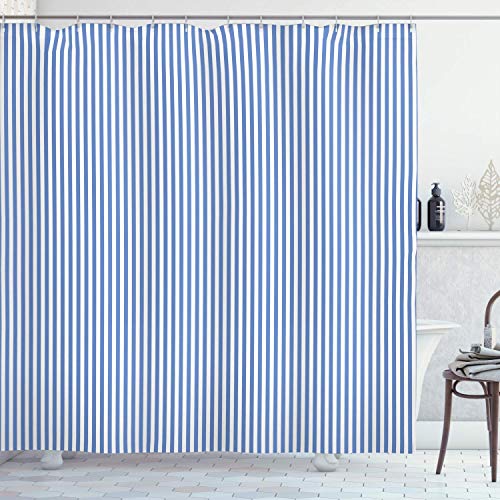 MMPTn Cortina de Ducha a Rayas Concepto náutico Estilo Marinero Azul y Blanco con Rayas Minimalistas Simples 71x71Inch Tela Impermeable Que Incluye Doce Ganchos de plástico