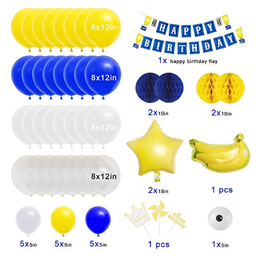 MMTX Decoraciones Fiesta Cumpleaños Plátano, Fiesta de Cumpleaños con Pancarta de Feliz Cumpleaños, Globo de Látex de un Ojo Pentagrama Globo de Aluminio Bola de Panal para Niños Plátano Party