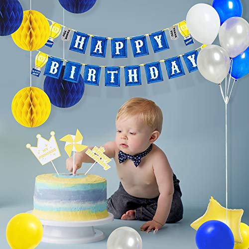 MMTX Decoraciones Fiesta Cumpleaños Plátano, Fiesta de Cumpleaños con Pancarta de Feliz Cumpleaños, Globo de Látex de un Ojo Pentagrama Globo de Aluminio Bola de Panal para Niños Plátano Party