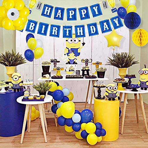 MMTX Decoraciones Fiesta Cumpleaños Plátano, Fiesta de Cumpleaños con Pancarta de Feliz Cumpleaños, Globo de Látex de un Ojo Pentagrama Globo de Aluminio Bola de Panal para Niños Plátano Party