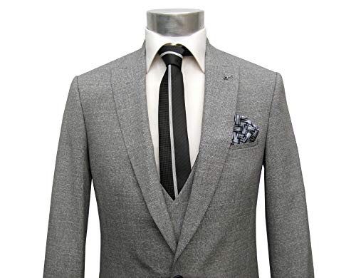MMUGA - Traje de corte ajustado para hombre con chaleco y cierre inverso gris 56