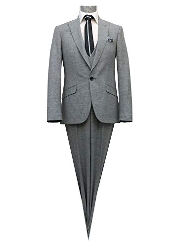 MMUGA - Traje de corte ajustado para hombre con chaleco y cierre inverso gris 56