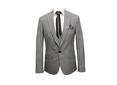 MMUGA - Traje de corte ajustado para hombre con chaleco y cierre inverso gris 56
