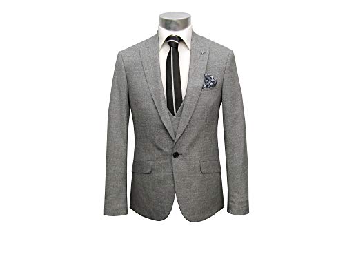 MMUGA - Traje de corte ajustado para hombre con chaleco y cierre inverso gris 56