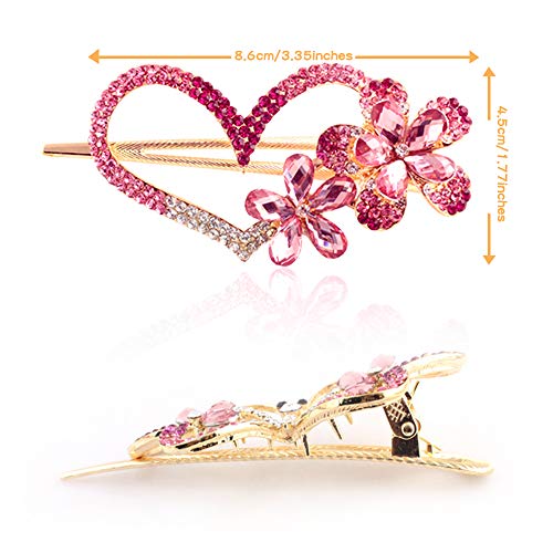 MOAMUN 4 Paquetes En Forma De Corazón Barrettes Para El Pelo De Cristal Piedras Del Pavo Real Pinza De Pelo Francesa, Accesorios De Joyería Nupcial Del Pelo Para La Boda Horquillas