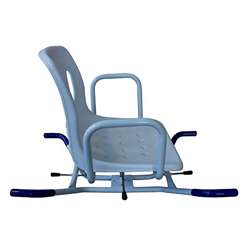 Mobiclinic, Lago, Silla o taburete de baño, giratoria, de ducha, ortopédica, altura regulable, respaldo, reposabrazos, conteras antideslizantes