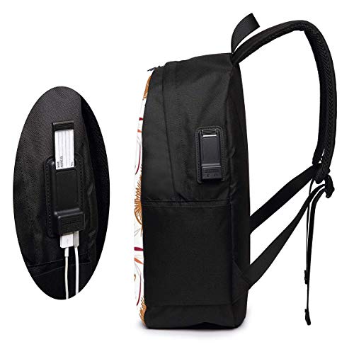 Mochila Escolar USB de Flores de Colores Arcilla IUBBKI, Mochila de Lona de Gran Capacidad, Mochila de Viaje Informal para Adultos, Adolescentes, Mujeres, Hombres, 17 Pulgadas