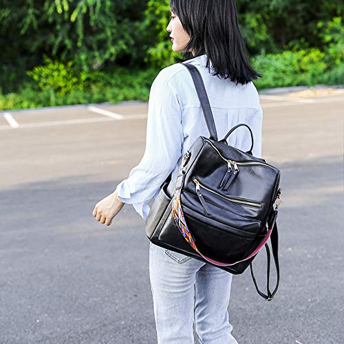 Mochila grande retro de las mujeres de cuero de la PU mochila de las mujeres mochila de viaje mochilas de hombro bolsas de escuela, color Negro, talla Talla única