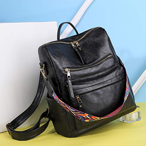 Mochila grande retro de las mujeres de cuero de la PU mochila de las mujeres mochila de viaje mochilas de hombro bolsas de escuela, color Negro, talla Talla única