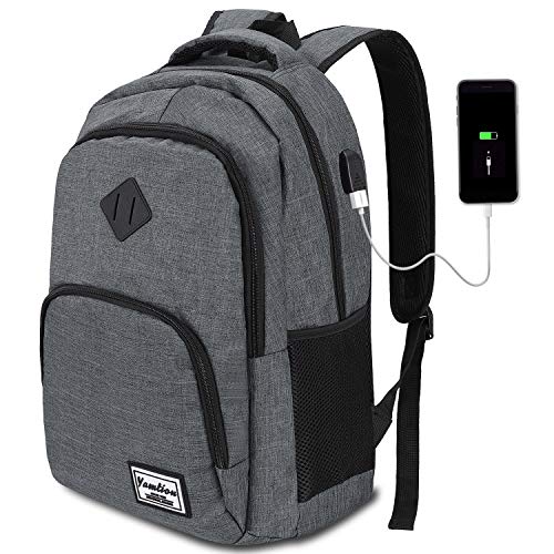 Mochila Hombre para Portátil Mochilas Escolares Juveniles con Puerto USB Resistente al Agua 35L (15,6 Pulgadas, B6-Gris Oscuro)