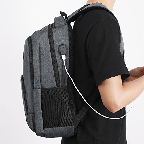 Mochila Hombre para Portátil Mochilas Escolares Juveniles con Puerto USB Resistente al Agua 35L (15,6 Pulgadas, B6-Gris Oscuro)